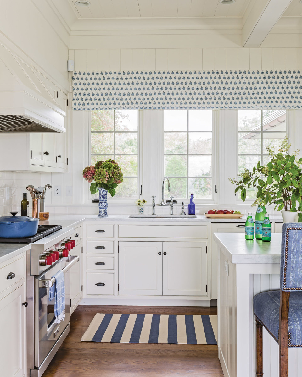 blue & white shingle style kitchen