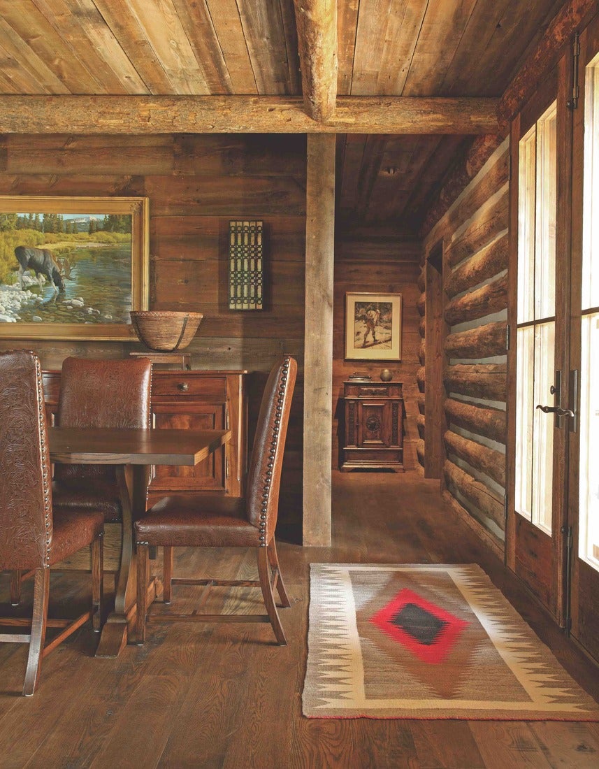 montana log cabin big sky miller roodell dining room