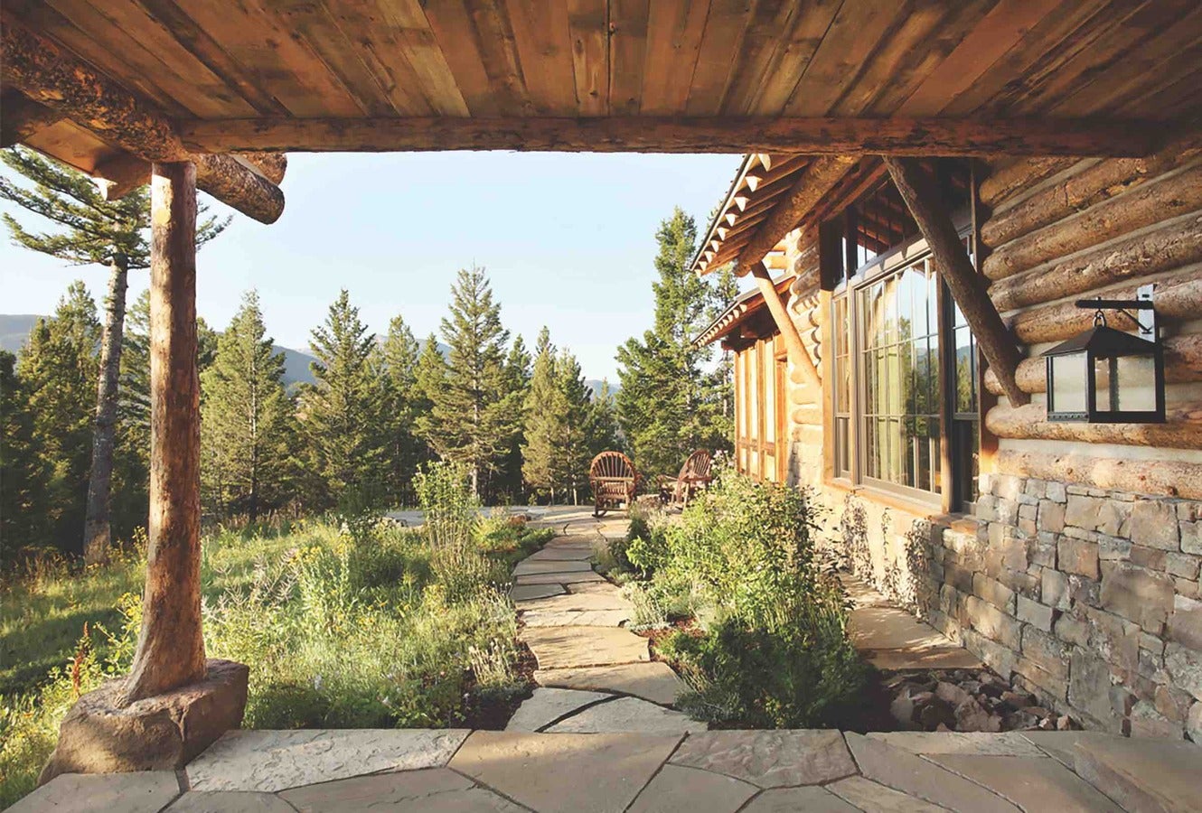montana log cabin big sky miller roodell patio